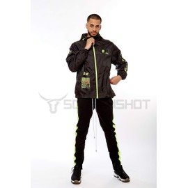 SCREENSHOTBRAND-S51005 Lightweight Hooded Water Resistant Windbreaker - Zip-up Fashion Map Print Rain Jacket-BK/Neon-Medium