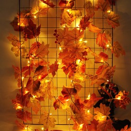 Thanksgiving Decorations Fall Garland String Lights with Timer, 50 LED 16.4Ft Lighted Autumn Leaves Garlands Decor, Fall Lights for Home Decoration Party Indoor Mantle