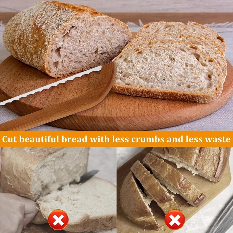 LinaLife 10.5in blade Wooden Bread Bow Cutter Serrated Bagel Cutter