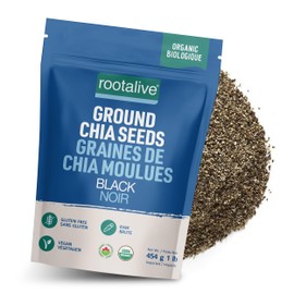 Rootalive Organic Ground Black Chia Seeds, Raw and Gluten-Free with Omega-3 Fatty Acids, Protein, and Fiber, Gluten Free 454g (1lb)