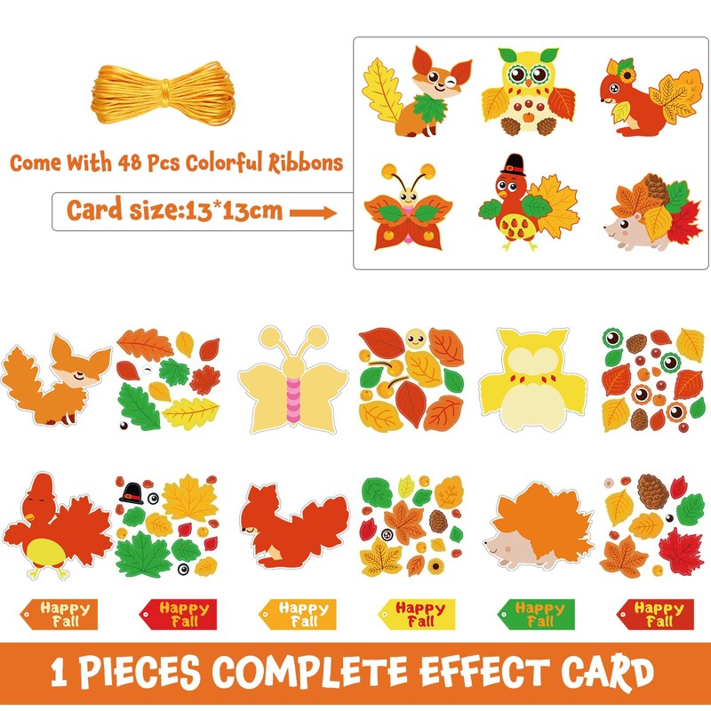 24 Sets Fall Craft Kits Cute Animals Crafts Stickers Bulk