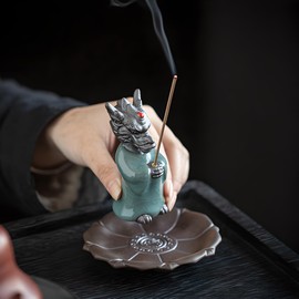 LamChyar Dragon Incense Holder, Ceramic Incense Holder for Sticks, Ceramic Incense Burner with Tray for Incense Ash, Home Décor, Best for Meditation, Yoga, Home, Office