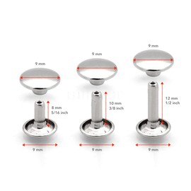 CRAFTMEMORE 9mm Cap x 8mm Post Leather Rivet Double Cap Rivets Tubular Metal Rapid Rivet Studs Leather Craft 50 Sets (8 mm Post, Gold)