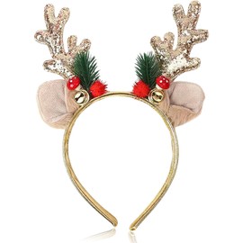 Christmas Headband Reindeer Antlers Headband Glitter Elk Antlers Golden Christmas Trees Ears Headdress Christmas Tree Hairbands Decoration Holiday Headpiece for Women 1PCS