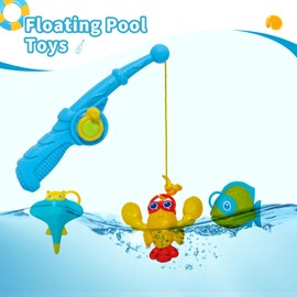 AMCHSURI Kids Fishing Bath Toys Game Set, Water Table Toys with Fishing Rod and Plastic Floating Fish Ocean Sea Animals, Summer Pool Water Toys with Organizer for Toddlers Baby Age 3+ Years Old