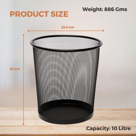 Homeshopa Circular Mesh Wastebasket Trash Can, Pack of 2 Lightweight & Sturdy Metal Waste Paper Bin, Garbage Rubbish Bin for Bathrooms, Kitchens, Home Offices, Living Room, Dorm Rooms, Black (Round)