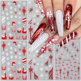 6 Sheets Christmas Snowflake Bow Nail Art Stickers Snowflake Nail Decals Winter Holiday Nail Art Design Stickers Xmas Cute Nail Stickers for Women and Girls Acrylic Nail Art DIY Decoration