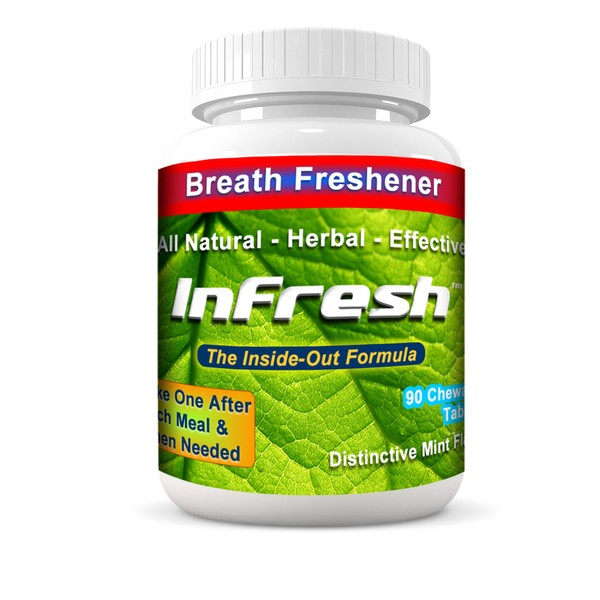 InFresh Bad Breath Chewable Tablets (NOT Candy) All Natural for Instant Inside-Out Freshness. Herbal Formula Contains Parsley, Mint, & Deodorizing Herbs. 30-Day Supply, 90 Tablets Mint Flavor