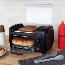 Hot Dog Toaster Oven - Countertop Hot Dog Roller with Bun Warmer and Adjustable 30-Minute Timer - Sausage Machine with 5 Stainless-Steel Rollers and Bake Tray for Buns by Great Northern Popcorn
