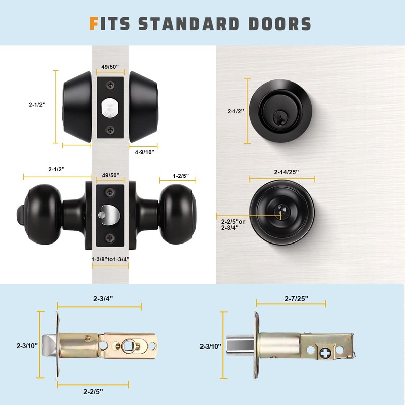 KNOBWELL 2 Pack All Keyed Same Entry Door Knob and
