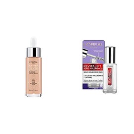 L'Oréal Paris Serum rellenador con color y ácido hialurónico, True Match, Tono 3-4 Light Medium + Serum de Ojos Anti Líneas de Expresión Revitalift Ácido Hialurónico, 20 ml