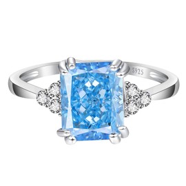 Yaresul Blue Aquamarine Ring for Women, 925 Sterling Silver Radiant Cut Engagement Ring March Birthstone Ring Wedding Promise Ring Valentine Anniversary for Women Size 7