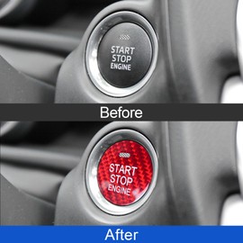 LANZMYAN Compatible with Mazda Engine Start Stop Button Cover Keyless One Click Push Start Button Trim Sticker for Mazda CX-3 CX-4 CX-5 CX-8 MX-5 Miata,Real Carbon Fiber(Red)