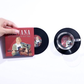 Mini Vinyl Record Coasters - Set of 2 Cool Music Coasters with Designed Album Cover Decorations - Housewarming Gift for Music Lovers (CS059)