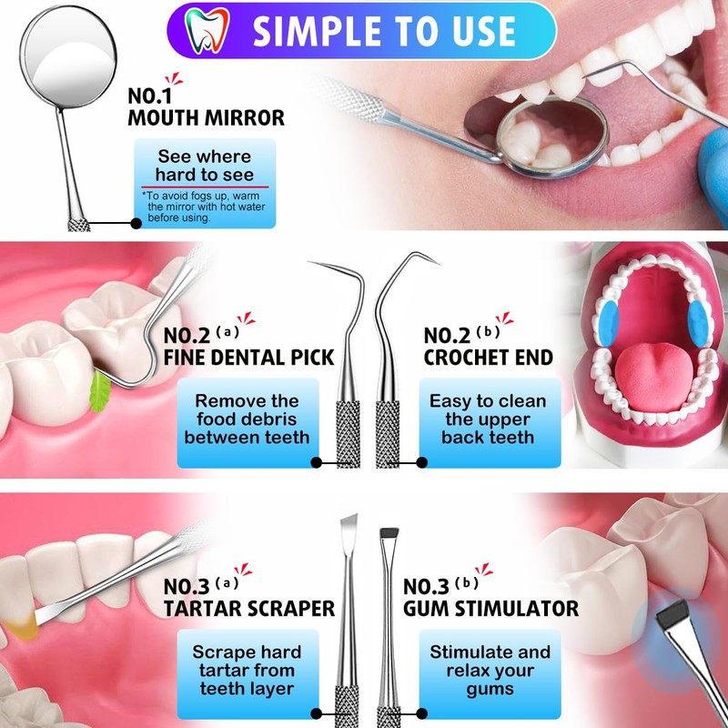 G.CATACC Dental Tools, Dental Pick Teeth Cleaning Tools Hygiene Kit,