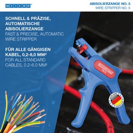 WEICON Automatic Wire Stripper No. 5 | adjustable 24-10 AWG (0.2-6.0 mm²) | Multi-Tool | Integrated Side Cutter (max. 2.0 mm) | Ergonomic Shape | for Round Cables