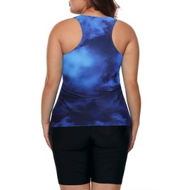 LALAGEN Womens 2025 Plus Size Tankini Swimsuits Rash Guard Capris Athletic Two Piece Swimwear Bathing Suits Tie-dye Blue Sky XXXL