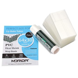 MORIDA 500pcs Lip Balm Heat Shrink Bands 64x30mm Bottle Sealer Clear PVC Heat Wrap Bags for Lip Gloss Tubes Packaging