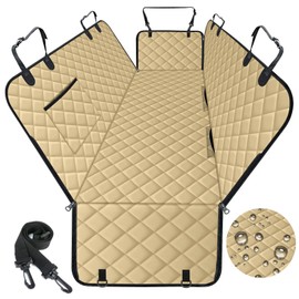 NECKORY Dog Car Seat Cover, Durable Waterproof Scratch Proof Nonslip Dog Hammock, Pet Back Seat Covers with Pocket for Cars SUVs and Trucks - L, Khaki/Black