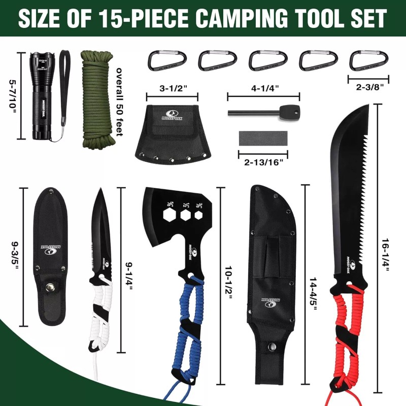 Mossy Oak Hatchet and Machete Knife Set with Sheath Stainless