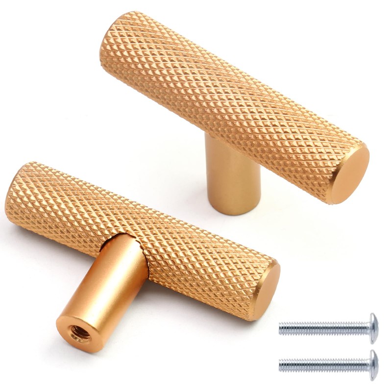 Cjueiom 6 Pack Gold Cupboard Knobs 50mm Length T Bar