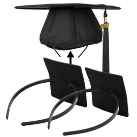 PUNCHMAN Graduation Cap Headband Insert- Black 2 Pack Firm Anti-fall Hair Band,Graduation Hat Headband Holder for Secure Grad Cap And Hairstyle,Hat Accessories for Graduates,Students,Girls