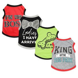 4 Pieces Puppy Clothes for Small Dogs Boy Summer Puppy Clothes for Chihuahua Yorkie Soft Cute Pattern Dog Shirt Spring Pet Cat Clothing Pink Grey Red Green XXS~M (X-Small)