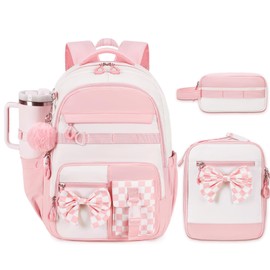 CAMTOP Girls Backpack with Lunch Box & Pencil Case Set, School Backpack for Girls with Large Water Bottle Holder Straps, Waterproof Kids Backpack, Cute Bookbag for Elementary School & Travel