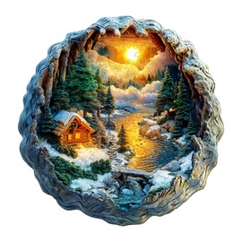 KAAYEE Wooden Puzzles for Adults Visual 3D Winter Scene Wooden Jigsaw Puzzles for Adults 200 Pieces Unique Shaped Wood Puzzle Gifts for Adults and Kids (11.4 * 11.5 in)