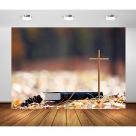 CORFOTO 9x6ft Fabric Holy Cross of Jesus Christ and Bible Book Photo Background Church Party Background Church Activity Decorations Banner Religious Belief Studio Props Decorations