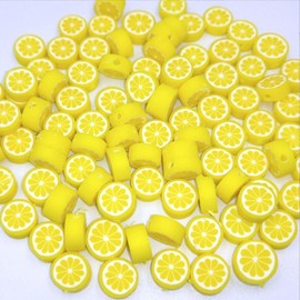 200Pcs Lemon Polymer Clay Beads Fruit Charm Beads Flat Spacer Beads Making Supplies for Necklace Earring Bracelet Making Lemon Beading Supplies (Yellow 10mm)