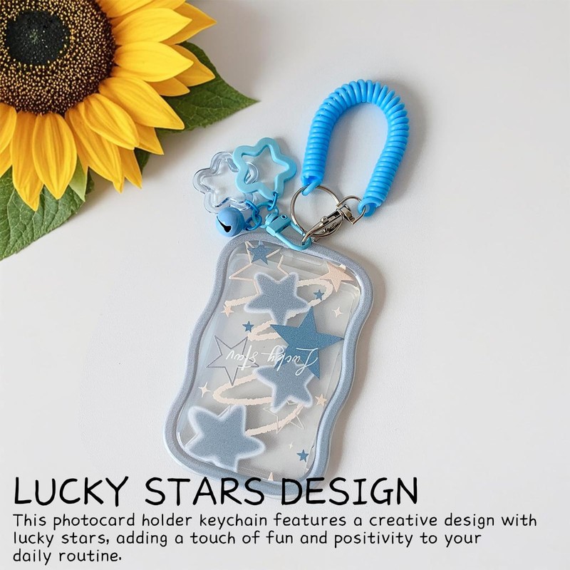 2 Pieces Creative Lucky Stars Photocard Holder Keychain Protective Sleeves