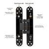 QWORK Adjustable Hidden Door Hinges (2-Pack), 6" Zinc Alloy Swing
