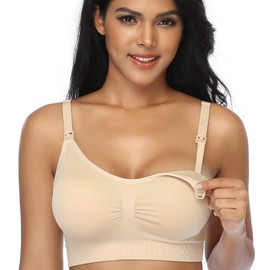 GXXGE 4Pack Nursing Bra for Breastfeeding Maternity Bras Push Up Silk Seamless Pregnancy Bralette Underwear Beige Grey Pink White Small