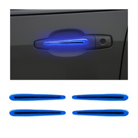 JNNJ 4PCS Car Door Handle Protector Reflective Stickers, 3D Car Door Handle Cup Scratches Protective Films, Night Visibility Safety Warning Decal, Door Bowl Cover Guard Strips for Most Cars(Blue)