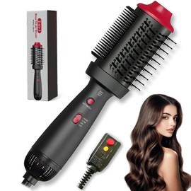 Heated Comb & 4-in-1 Blow Dryer Brush - Dual Mode Hot Air Styler for Drying, Straightening, Curling & Volumizing All Hair Types, Ceramic Ionic Technology