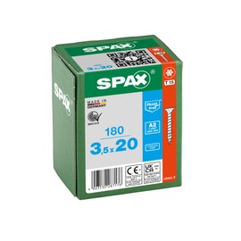 SPAX Stainless steel screw, 3.5 x 20 mm, 180 pieces, fully threaded, countersunk head, T-Star plus T15, 4CUT, rustproof stainless steel A2-8000000287176