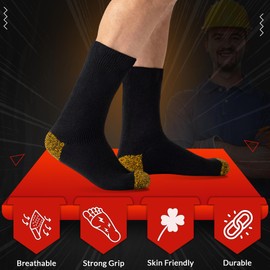 HiFEN® 6Pair Workwear Men’s Arch Support Reinforced Toe Heel Cotton Rich Thick Heavy Duty Cushioned Sole Work Socks (6-11)