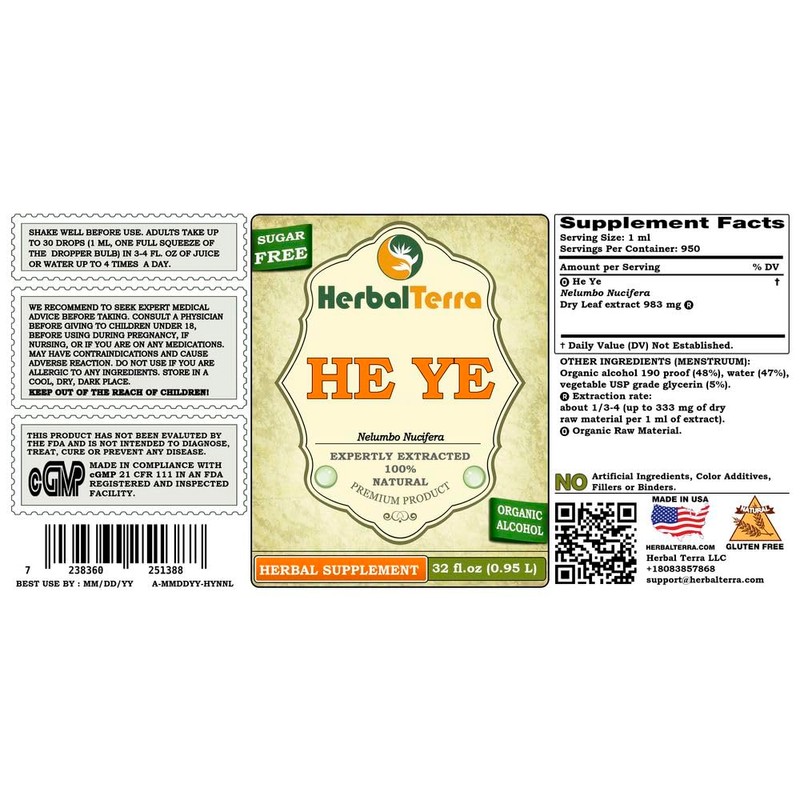 He Ye, Lotus (Nelumbo Nucifera) Tincture, Dried Leaf Liquid Extract