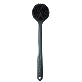 PANLOPU Silicone Bath Brush Long Handled Body Brush Double Sided Back Rub Massage 14.7 Inches Free Hook (Black)