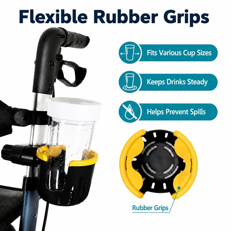 Flat Frame Walker Euro Rollator Cup Holder - Adjustable Clip-On