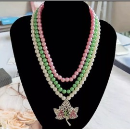 AKA, Multi-Colored Pearl Necklace, Ivy Leaf Pendant