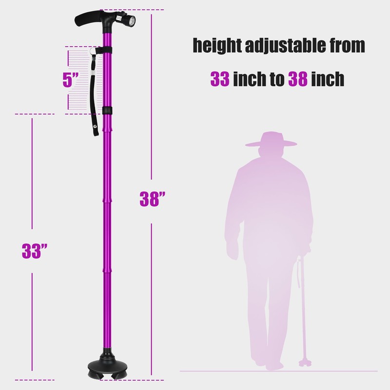 Folding Cane with Led Light, Adjustable Canes for Men and