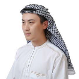 YEMYIQZ Men Arabic Headscarf Shemagh Middle Eastern Turban Bandana Muslim Hijab Dubai Headcover Shawl Islamic Headwear Keffiyeh (Black)