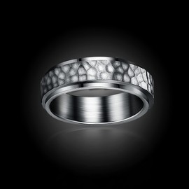Dochais Silver Hammered Ring Men Women Stainless Steel Outer Width 6 mm Comfortable Silver Ring Wide Simple Curved Can Be Turned for Wedding Engagement Size 57 to 70, Non-precious metal