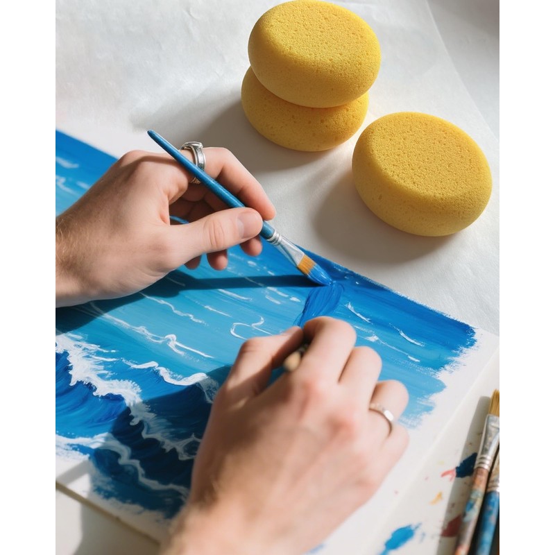 Round Painting Sponges 4 Pack Yellow Artist Sponges for Watercolor,