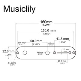 Musiclily 32mm Width Tele Control Plate with 8mm Potentiometer Hole for Telecaster Style Electric Guitar,Chrome