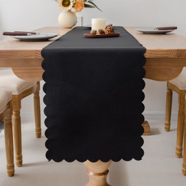 YZKITM Solid Black Farmhouse Scalloped Table Runner Washable Polyester Cute Everyday Decorative Table Runners 72 Inches Long for Dinner Birthday Wedding and Party 13x72 Inchs