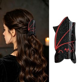 Upside Down Bat Hair Clips Halloween Hair Clip 1Pc Horror Bat Hair Claw Black Red Funny Acrylic Claw Clips Strong Hold Non Slip Inverted Bats Hair Barrettes Halloween Hair Accessories for Women Girls