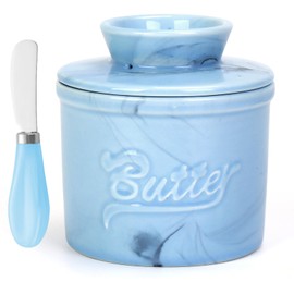 Butter Crock For Counter with Water,Ceramic Butter Bell with Lid&Spreader French Butter Dish Keeper for Countertop